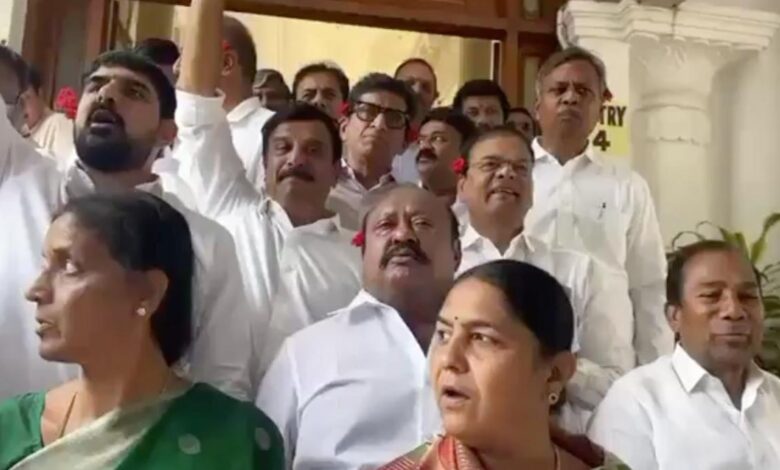 BRS MLAs protest in the Telangana Assembly