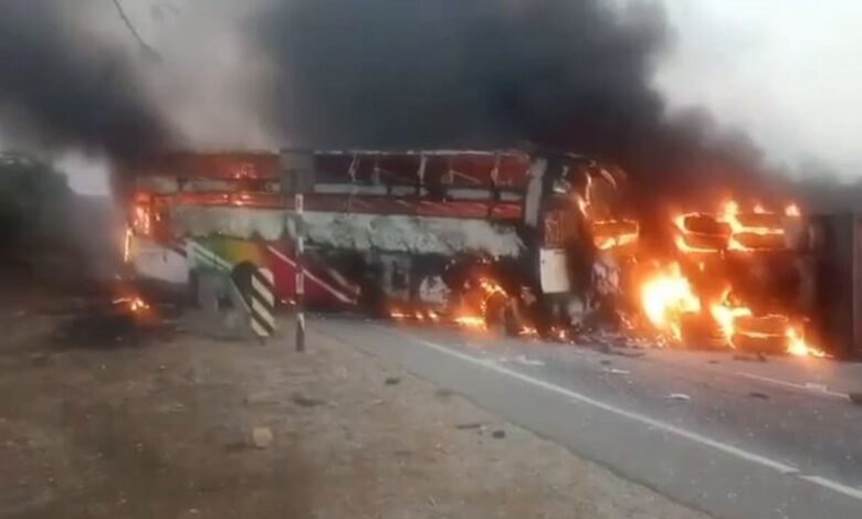 A bus catches fire in Andhra Pradesh