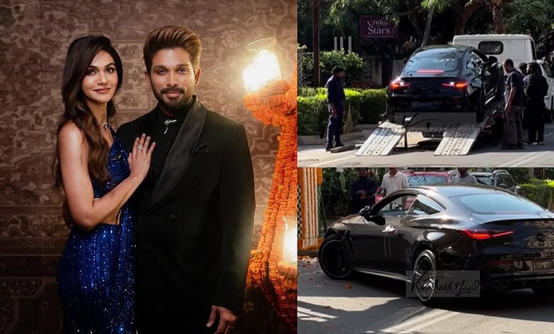 Allu Arjun’s Mercedes-AMG CLE 53 luxury car arriving at his residence, showcasing his latest automotive a.