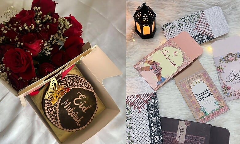 Eid gift box with chocolates, flowers, and greeting cards for Eid celebrations in Hyderabad.