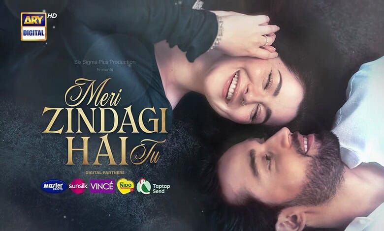 Young couple smiling and lying together, promoting the preponed final episode of Meri Zindagi Hai Tu.