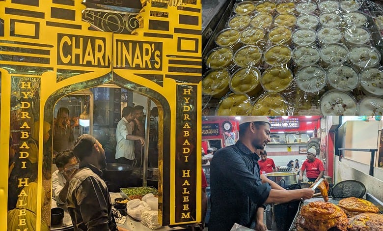 Charminar Hyderabad Badi Halwa stall at Mohammed Ali Road, busy with customers during Ramzan.