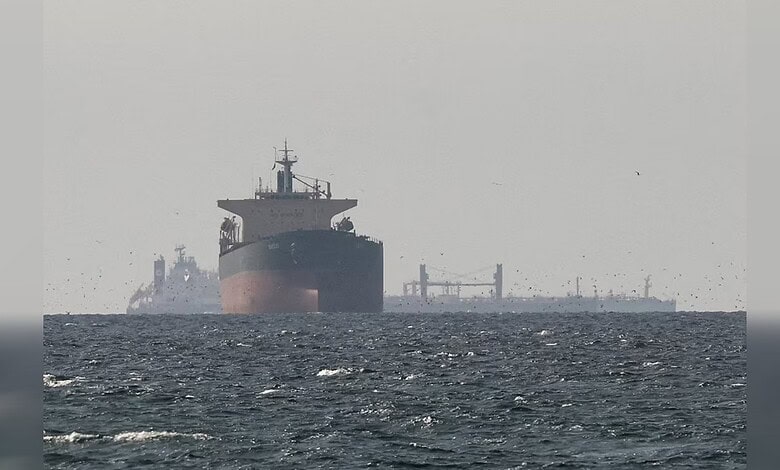 Oil tanker in the sea, related to underwater drone attack near Iraq, linked to recent geopolitical tension between Iran and thw US.