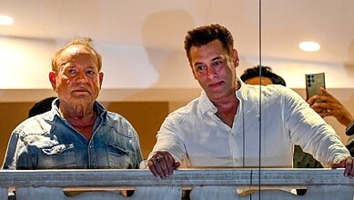 Salim Khan and Salman Khan during a health update event for Salim Khan.