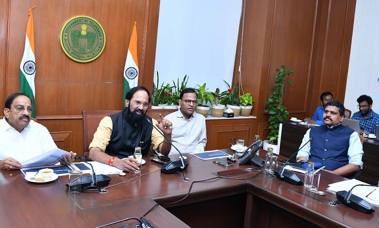 Telangana Minister Uttam Kumar discusses domestic LPG supply during a government meeting.