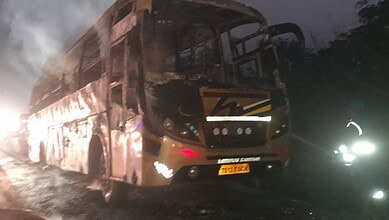 Bus catches fire near Masaipet in Telangana’s Medak district
