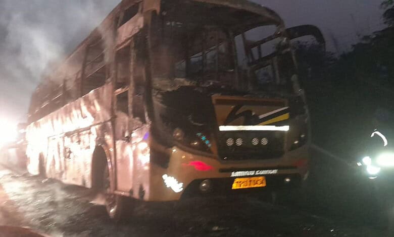 Bus catches fire near Masaipet in Telangana’s Medak district