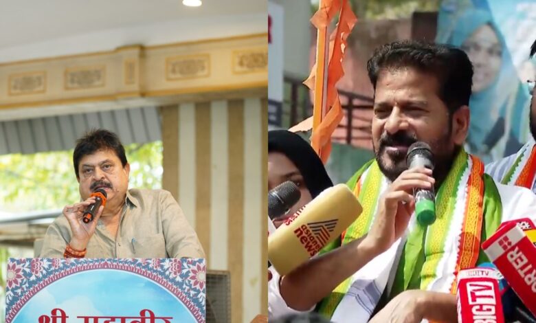 Telangana BJP chief N Ramchander Rao (left), Telangana Chief Minister Revanth Reddy (right)