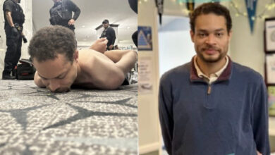 Cole Thomas Allen, a 31-year-old teacher from California on the ground surrounded by law enforcement officers at the Washington Hilton following the shooting at the White House