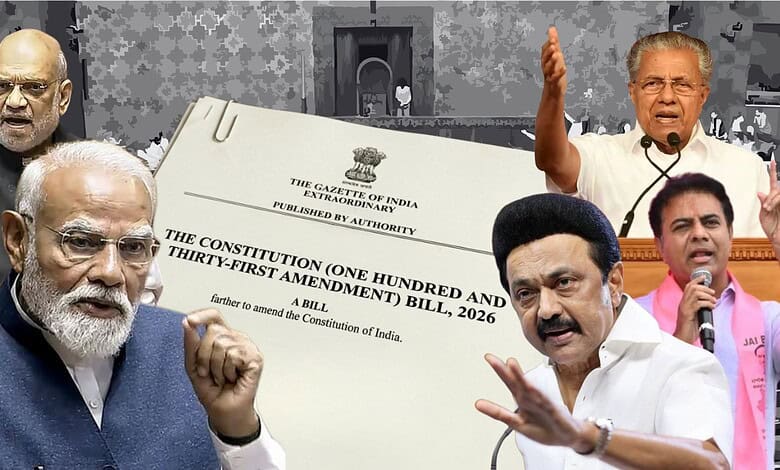 Indian parliamentarians debate during the voting on the Women Reservation and Delimitation Bill.