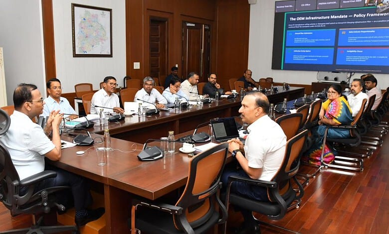 EV charging infrastructure discussion in Telangana government meeting.