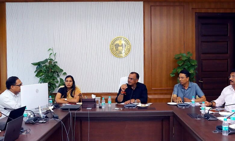 Telangana officials discuss plans for a high-speed rail hub at Bharat Future City during a meeting.