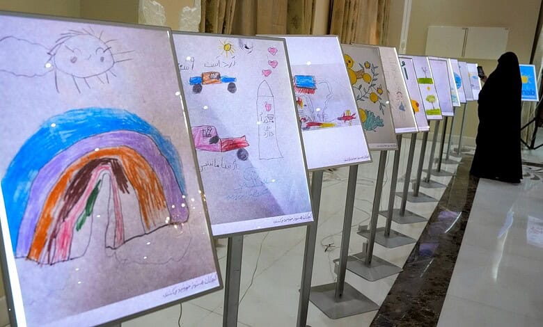 Children's colourful drawings from Minab school showcased in India.