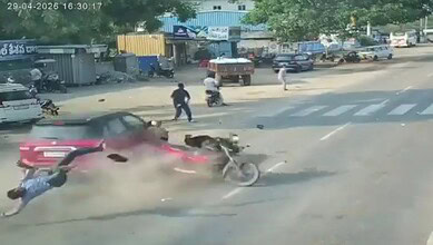 Car and motorcycle collision on Miryalaguda bypass causing injuries and a fatality.