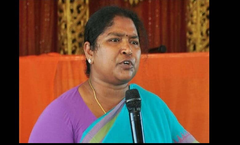Telngana minister Seethakka addresses a meeting
