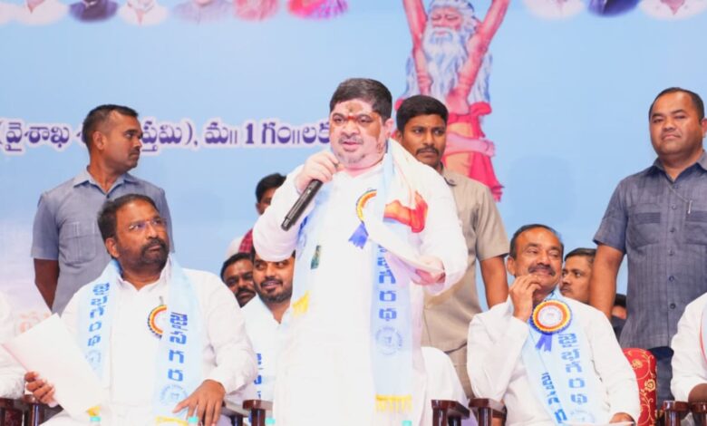 Leaders at Bhagiratha Jayanti celebrating Sagara welfare and education initiatives.