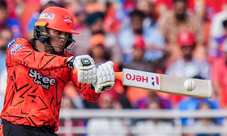 Sunrisers Hyderabad's Abhishek Sharma plays a shot during IPL cricket match between Punjab Kings and Sunrisers Hyderabad