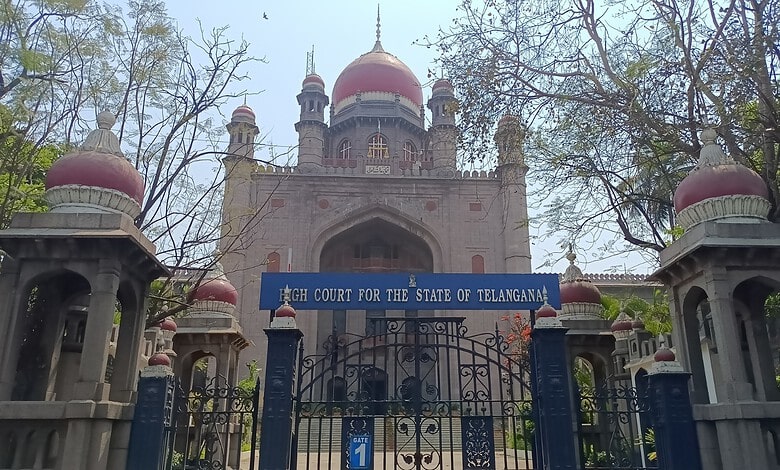 Telangana High Court in Hyderabad, with its historic architecture and prominent entrance.