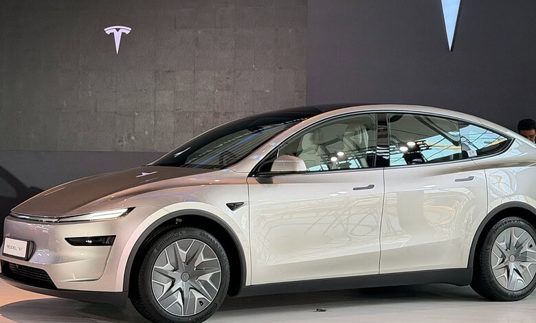 Tesla's latest SUV showcased in India, highlighting the company's expansion efforts.