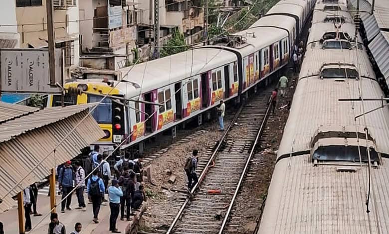 A coach of an empty local train derailed near Dombivli station in Maharashtra's Thane district on Monday, April 20.