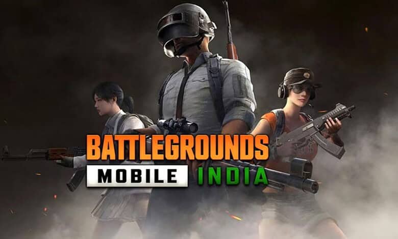 Three players in tactical gear with weapons, promoting BGMI as India's top mobile esports platform.