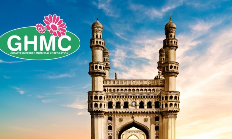 Image of the GHMC logo and Charminar in Hyderabad.