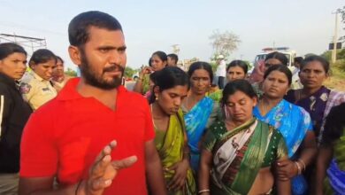 Protestors address the media in Warangal