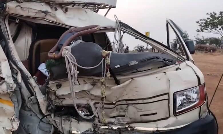Wreckage of a vehicle after an accident in Andhra Pradesh