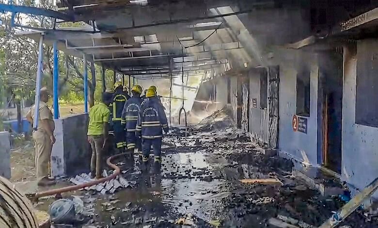 Explosion at Tamil Nadu firecracker unit, with firefighters and officials inspecting the aftermath of the.