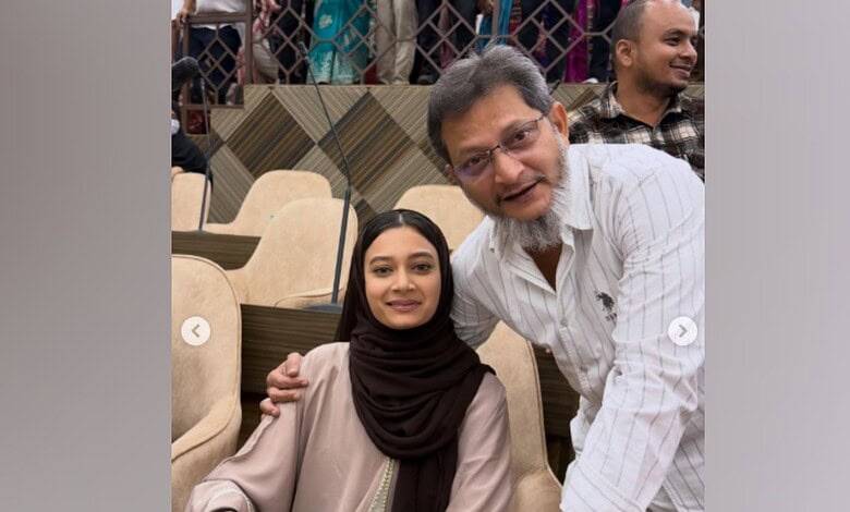AIMIM corporator Sahar Shaikh and her father at a public event denying irregularities in caste certificat.