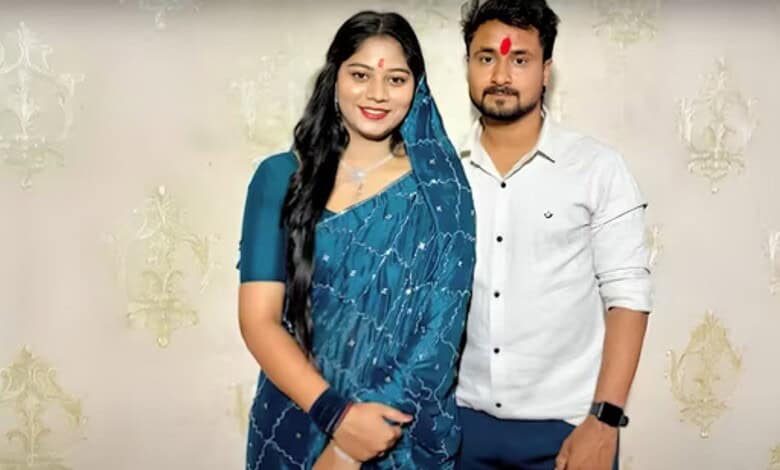 Sonam Raghuvanshi with a man, both smiling, in a casual setting.