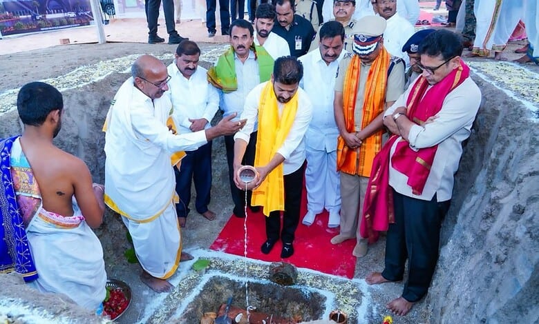 CM Revanth and officials at the foundation stone laying for the new police commissionerate.