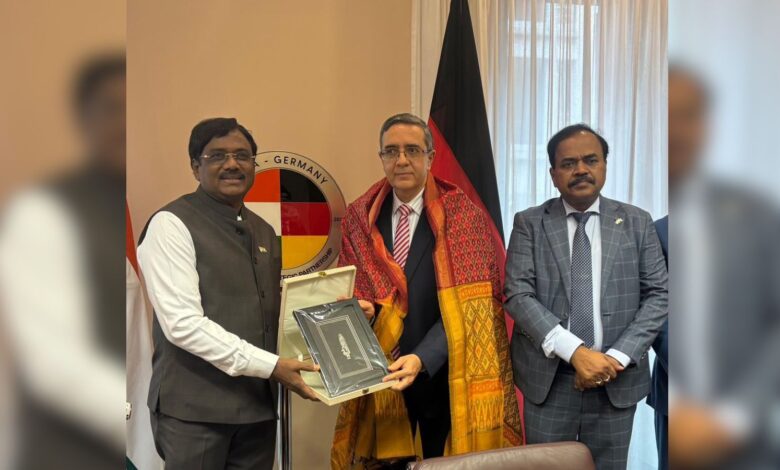 Telangana Labour Employment and Mines Minister Dr G Vivek Venkataswamy meets Indian Ambassador to Germany Ajit Gupte in Berlin