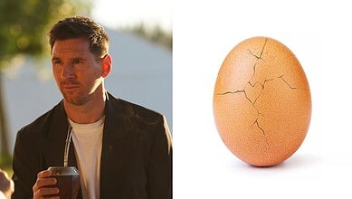 Man holding a phone and a cracked egg, symbolising viral Instagram posts.