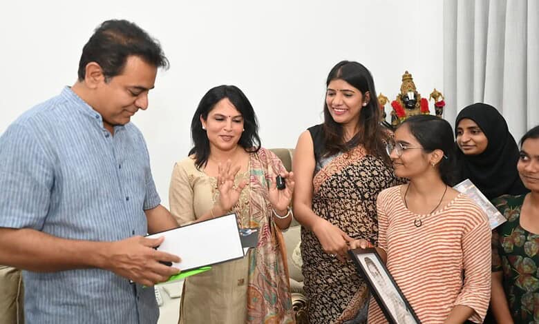 KTR distributes laptops to young girls under Touch A Life Foundation