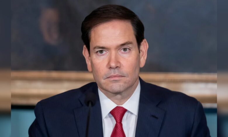 US Secretary of State Marco Rubio speaking during an official briefing.