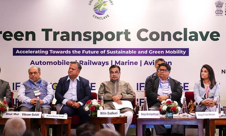 Union Minister of Road Transport and Highways Nitin Gadkari and others during the Green Transport Conclave: Accelerating Towards the Future of Sustainable and Green Mobility, in New Delhi, Tuesday, April 21, 2026. (PTI Photo/Karma Bhutia)