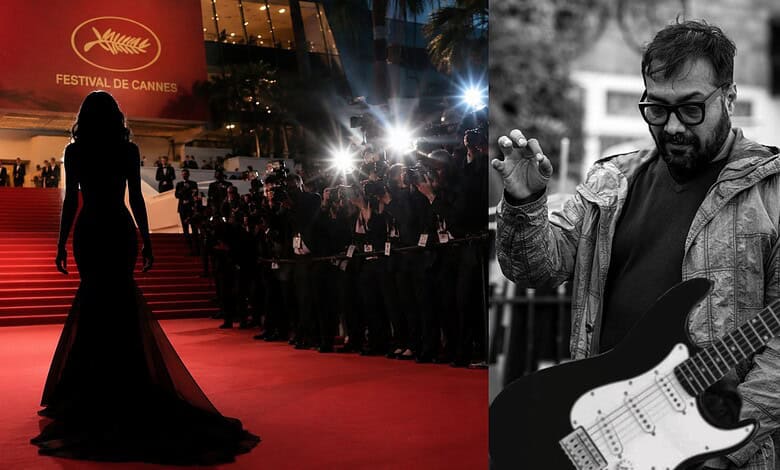 Festival de Cannes red carpet with a woman in a gown and crowd.