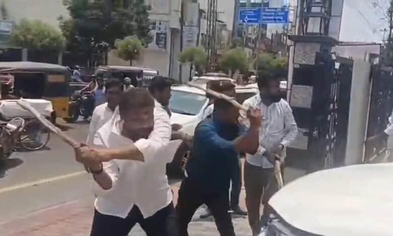 BJP supporters attacking and vandalising the Karimnagar MLA's office over remarks made by Padi Kaushik on.