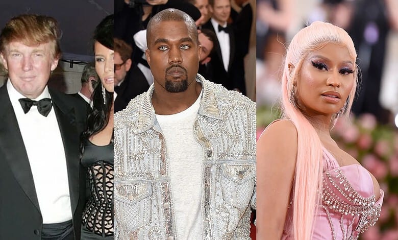 Close-up of three celebrities at the Met Gala 2026, highlighting the list of stars banned from the event.