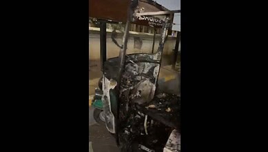 Two autorickshaws engulfed in flames at a petrol station in Hyderabad, causing damage and fire hazards.