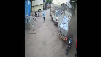 A mini truck rams a mechanic in Musheerabad