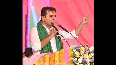 KTR addresses a meeting in Warangal