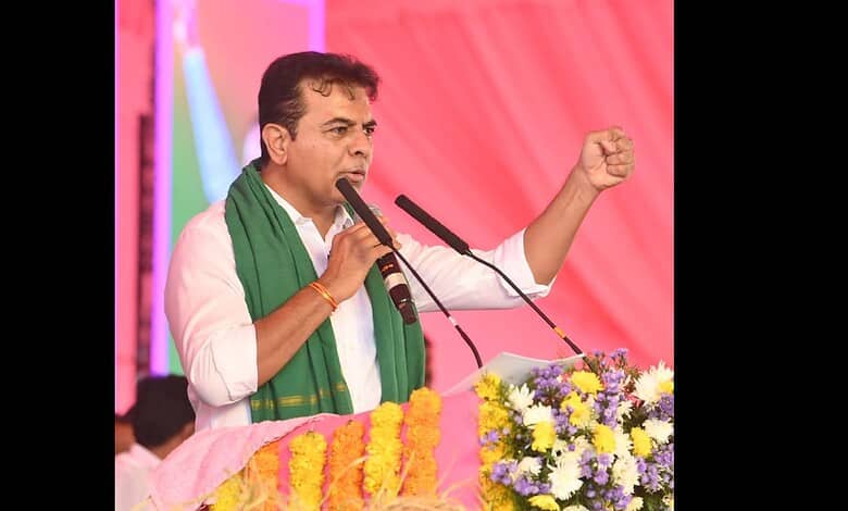 KTR addresses a meeting in Warangal