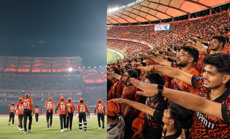 The Siasat Daily: Excited football fans cheering in a packed stadium during a match.