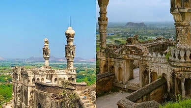 Ancient fort with shaking minarets located 3 hours from Hyderabad, showcasing historic architecture and s.