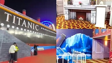 Replica of Titanic ship and themed interior for Titanic experience in Telangana near Hyderabad.