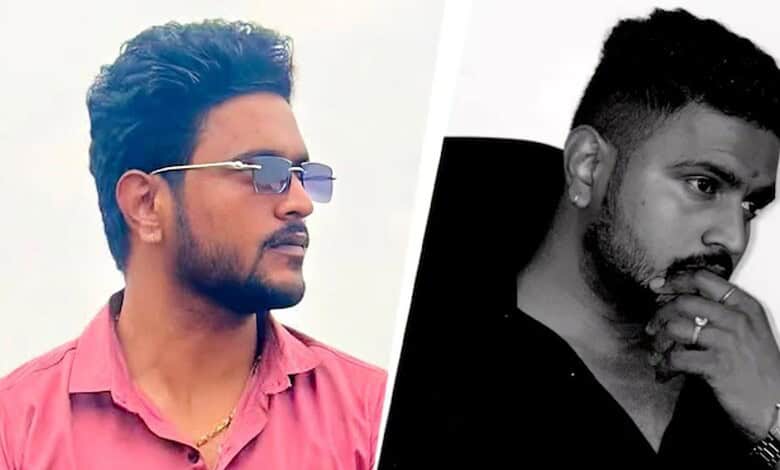 A man with sunglasses and a pink shirt on the left, and a man in black and white on the right, both appea.