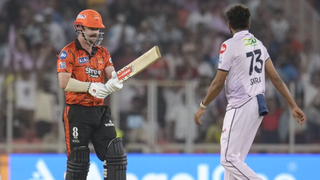 Gujarat Titans player celebrates after a successful batting performance during IPL match against Sunriser.