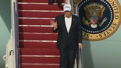 Donald Trump returns to the US from China